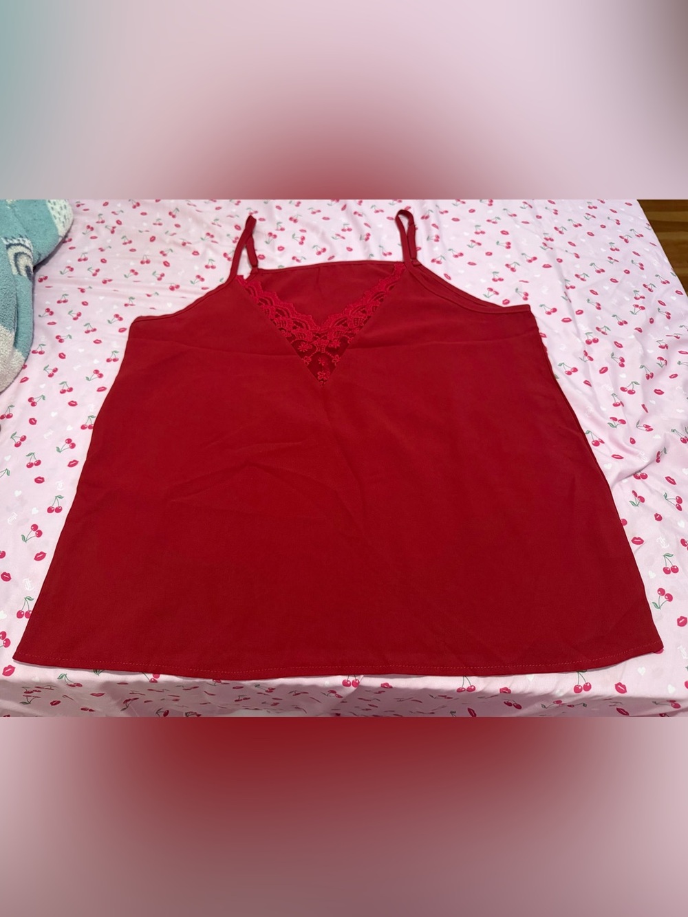 Red Lace Trim Cami Top – Size L